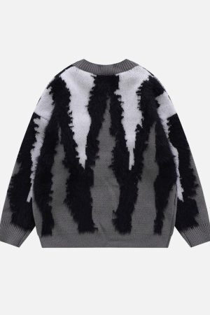 Concert Outfit Contrast Zebra Plush Print Sweater