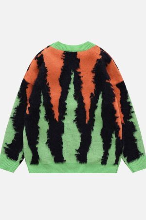 Concert Outfit Contrast Zebra Plush Print Sweater