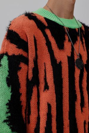 Concert Outfit Contrast Zebra Plush Print Sweater