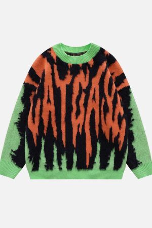 Concert Outfit Contrast Zebra Plush Print Sweater