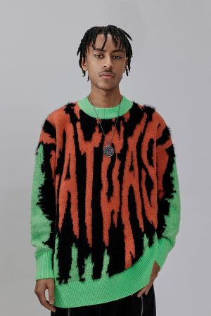 Concert Outfit Contrast Zebra Plush Print Sweater