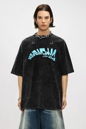 Concert Outfit Crack Letter Print Tee