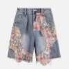 Concert Outfit Craftsmanship Ripped Floral Denim Shorts