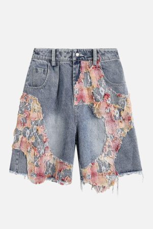 Concert Outfit Craftsmanship Ripped Floral Denim Shorts