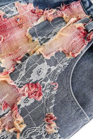 Concert Outfit Craftsmanship Ripped Floral Denim Shorts