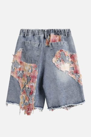 Concert Outfit Craftsmanship Ripped Floral Denim Shorts