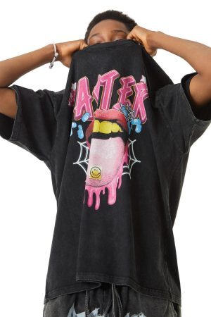 Concert Outfit Creative Fun Big Tongue Print T-Shirt