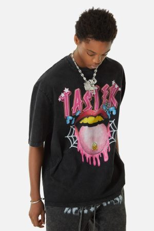 Concert Outfit Creative Fun Big Tongue Print T-Shirt