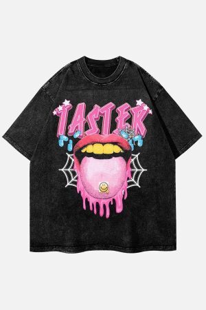 Concert Outfit Creative Fun Big Tongue Print T-Shirt