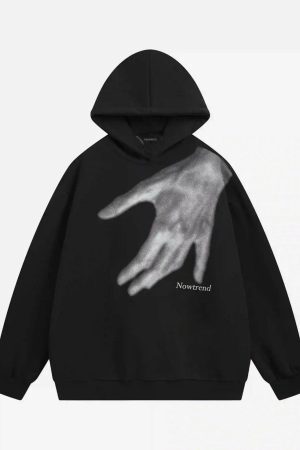 Concert Outfit Creative Handshake Print Hoodie