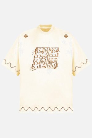 Concert Outfit Cross and Wave Print T-Shirt