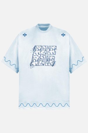 Concert Outfit Cross and Wave Print T-Shirt