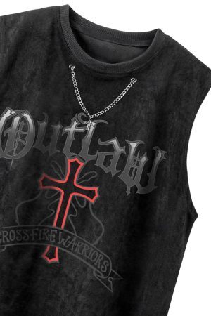 Concert Outfit Cross Chain Suede Street Rap Sleeveless Vest
