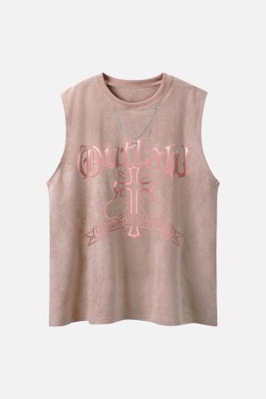 Concert Outfit Cross Chain Suede Street Rap Sleeveless Vest