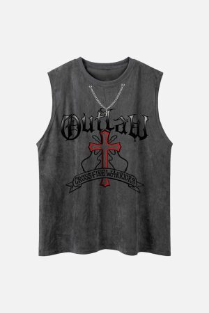 Concert Outfit Cross Chain Suede Street Rap Sleeveless Vest