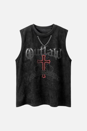 Concert Outfit Cross Chain Suede Street Rap Sleeveless Vest