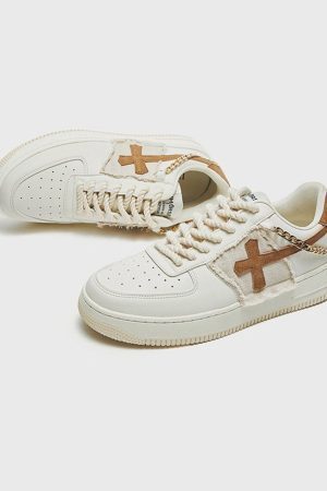 Concert Outfit Cross Graphic Chain Design Raw Edge Casual Shoes