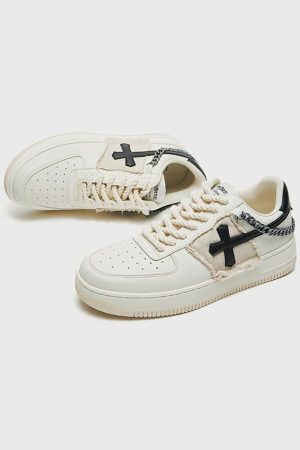 Concert Outfit Cross Graphic Chain Design Raw Edge Casual Shoes