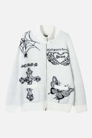 Concert Outfit Cross Heart Butterfly Jacquard Cardigan