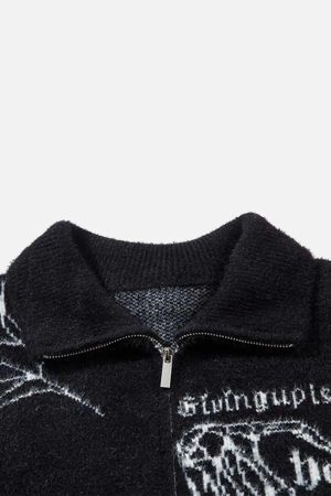 Concert Outfit Cross Heart Butterfly Jacquard Cardigan