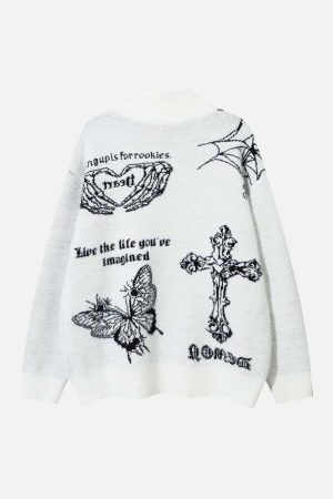 Concert Outfit Cross Heart Butterfly Jacquard Cardigan