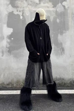 Concert Outfit Cross Jacquard Full Zipper Hooded Jacket