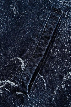 Concert Outfit Cross Jacquard Zip Up Denim Jacket