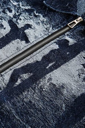 Concert Outfit Cross Jacquard Zip Up Denim Jacket