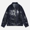 Concert Outfit Cross Jacquard Zip Up Denim Jacket