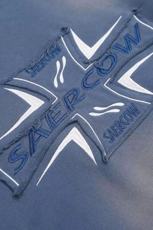 Concert Outfit Cross Lettering Embroidery Washed Hoodie