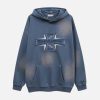 Concert Outfit Cross Lettering Embroidery Washed Hoodie