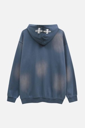 Concert Outfit Cross Lettering Embroidery Washed Hoodie