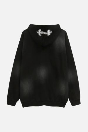 Concert Outfit Cross Lettering Embroidery Washed Hoodie
