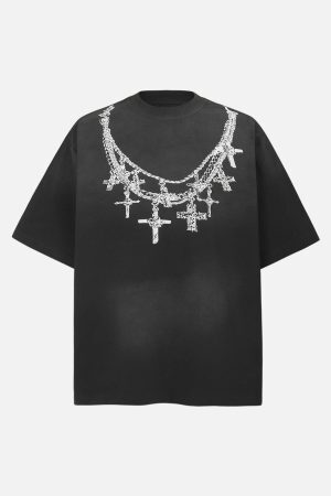 Concert Outfit Cross Necklace Graphic T-Shirt