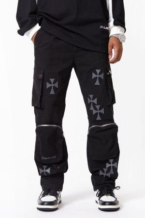 Concert Outfit Cross Printed Multi-Pocket Casual Pants
