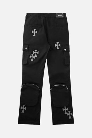 Concert Outfit Cross Printed Multi-Pocket Casual Pants