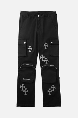 Concert Outfit Cross Printed Multi-Pocket Casual Pants