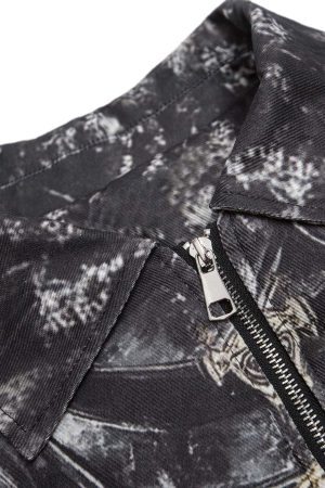 Concert Outfit Cross Printed Zip Up Quilted Bomber Jacket