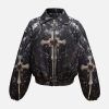 Concert Outfit Cross Printed Zip Up Quilted Bomber Jacket