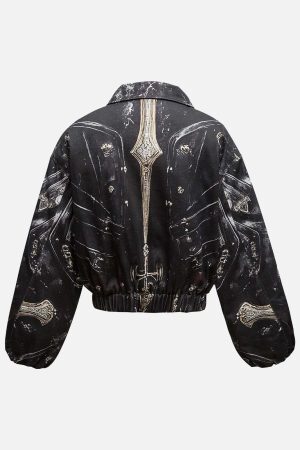 Concert Outfit Cross Printed Zip Up Quilted Bomber Jacket