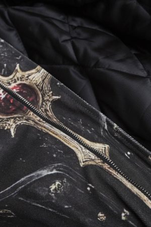 Concert Outfit Cross Printed Zip Up Quilted Bomber Jacket