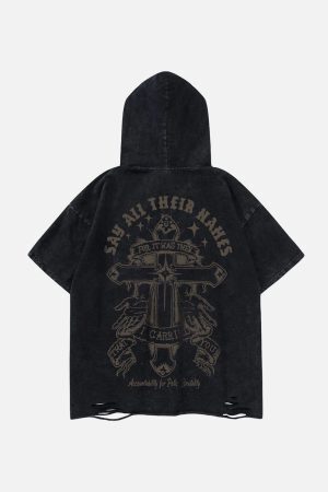 Concert Outfit Crossprint Washed Hooded Tee
