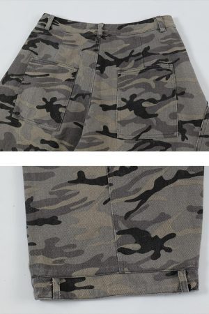 Concert Outfit Curved Leg Paneled Camouflage Cargo Pants