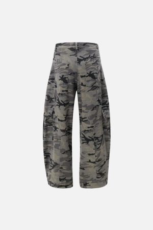Concert Outfit Curved Leg Paneled Camouflage Cargo Pants