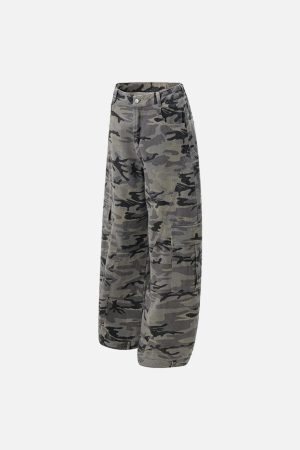 Concert Outfit Curved Leg Paneled Camouflage Cargo Pants