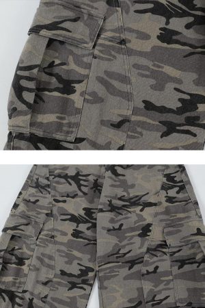 Concert Outfit Curved Leg Paneled Camouflage Cargo Pants