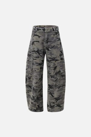 Concert Outfit Curved Leg Paneled Camouflage Cargo Pants