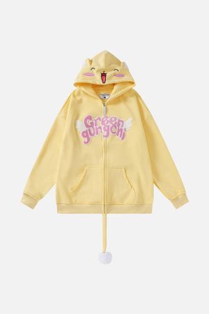 Concert Outfit Cute Tail Design Zip-Up Hoodie