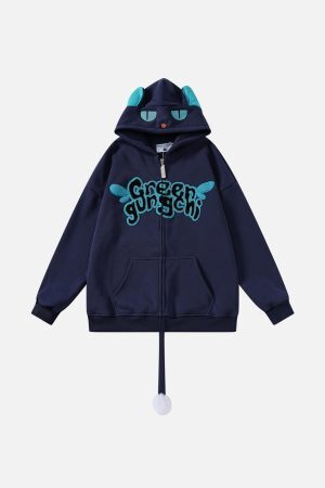 Concert Outfit Cute Tail Design Zip-Up Hoodie