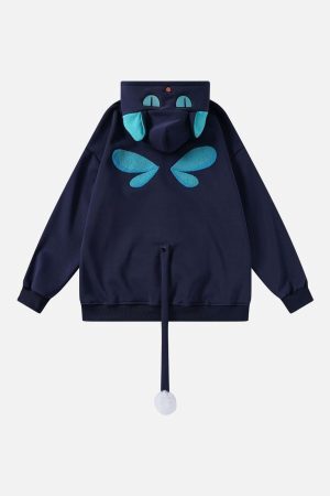 Concert Outfit Cute Tail Design Zip-Up Hoodie